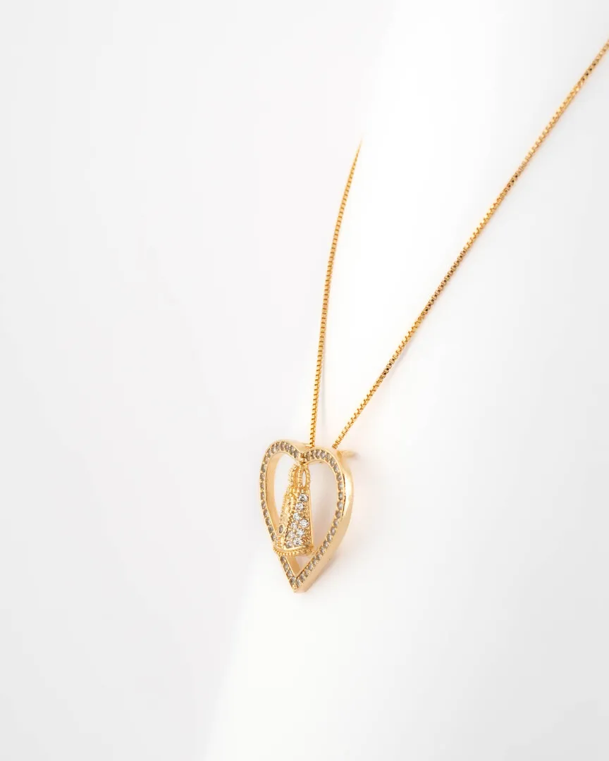 GARGANTILHA NOSSA SENHORA APARECIDA CORAÇÃO CRAVEJADO CRYSTAL