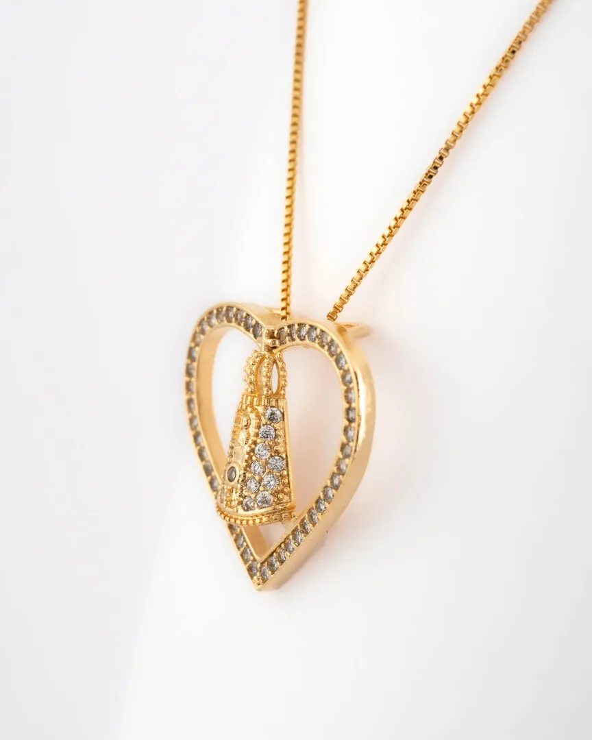 GARGANTILHA NOSSA SENHORA APARECIDA CORAÇÃO CRAVEJADO CRYSTAL