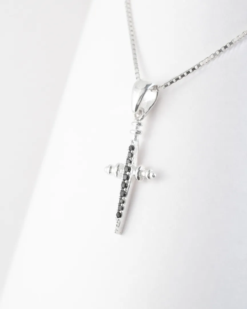 COLAR CORRENTE VENEZIANA CRUCIFIXO CRAVEJADO ZIRCONIA NEGRA