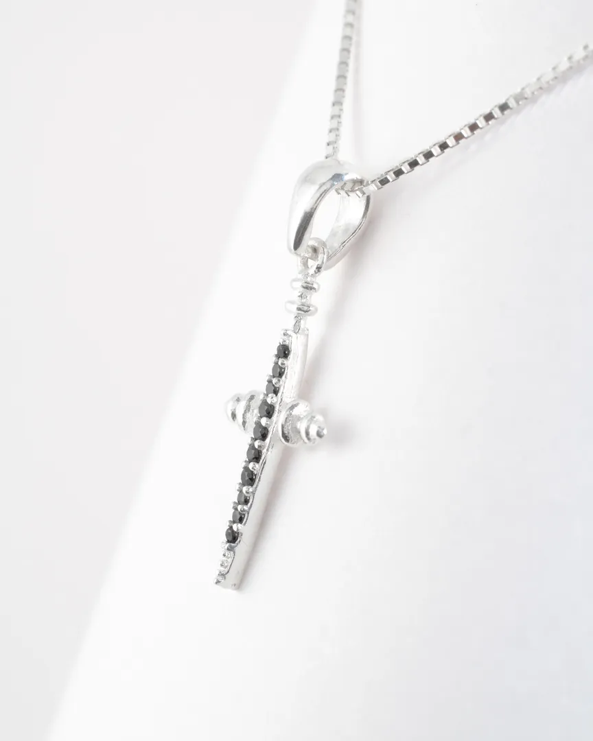 COLAR CORRENTE VENEZIANA CRUCIFIXO CRAVEJADO ZIRCONIA NEGRA