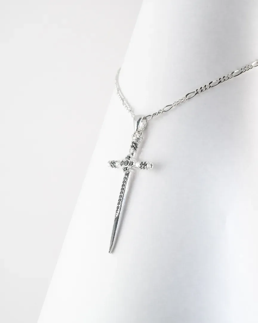COLAR CORRENTE 3x1 CRUCIFIXO CRAVEJADO ZIRCONIA NEGRA