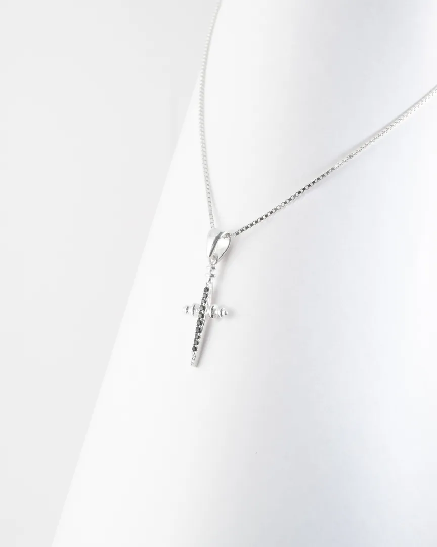 COLAR CORRENTE VENEZIANA CRUCIFIXO CRAVEJADO ZIRCONIA NEGRA