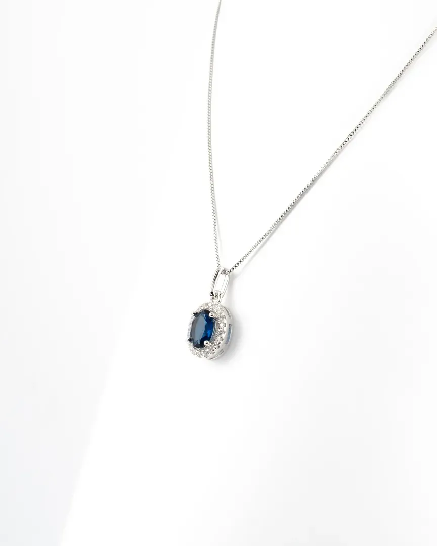 CONJUNTO BRINCO E GARGANTILHA COM BANHO DE RODIO PEDRA OVAL AZUL BORDA CRAVEJADA