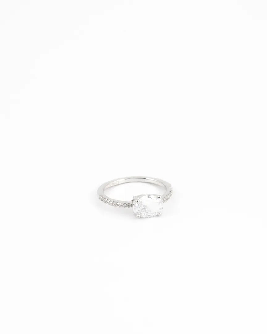 ANEL COM BANHO DE RODIO PEDRA CRISTAL OVAL FIO  CRAVEJADO