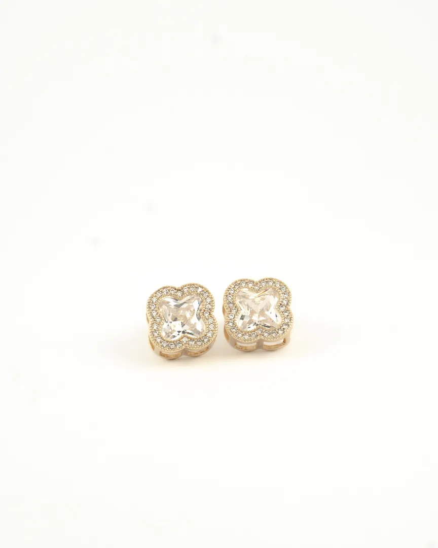 CONJUNTO TREVO VIRGINIA PEDRA CRYSTAL BORDA CRAVEJADA