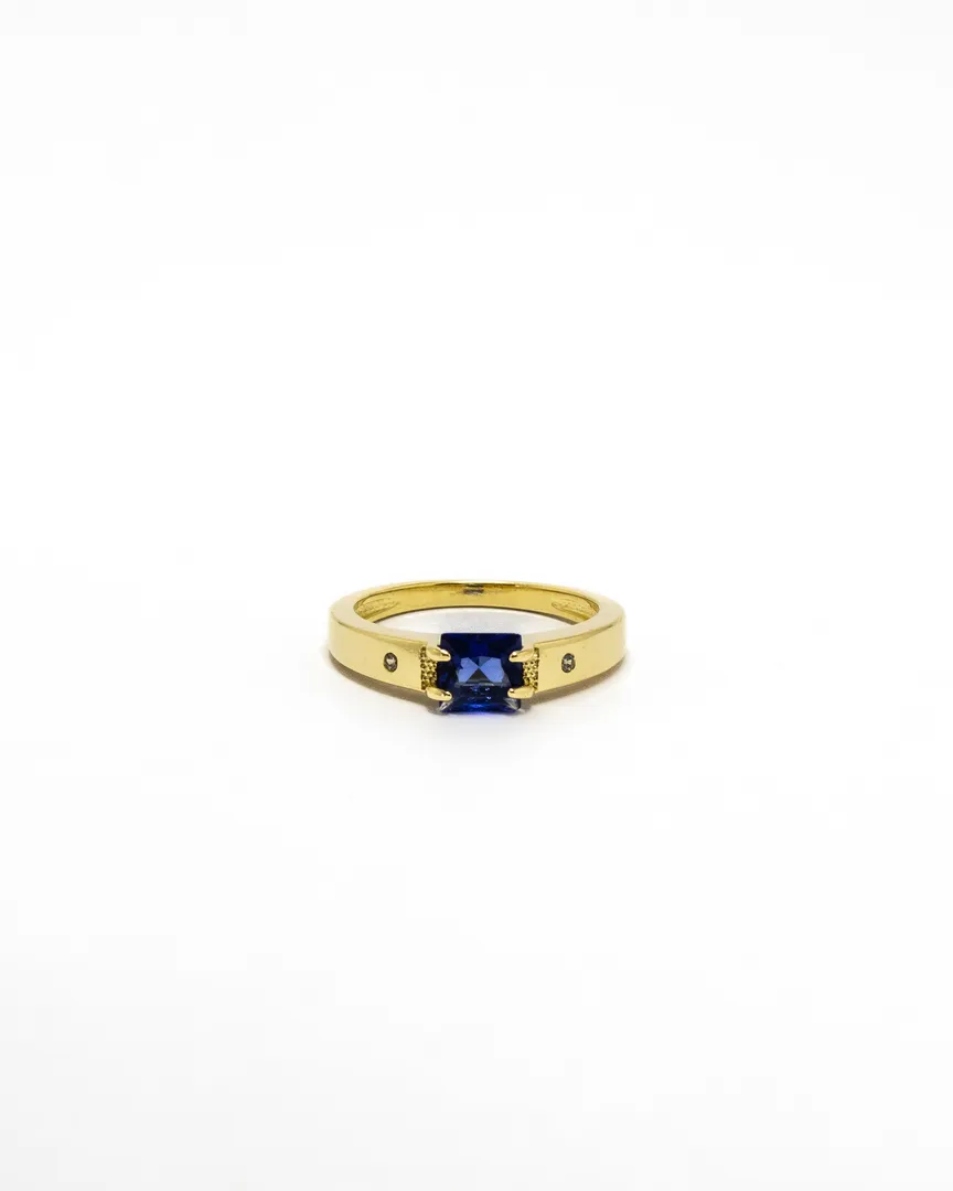 ANEL FORMATURA PEDRA AZUL QUADRADA COM 2 PEDRINHAS CRISTAL