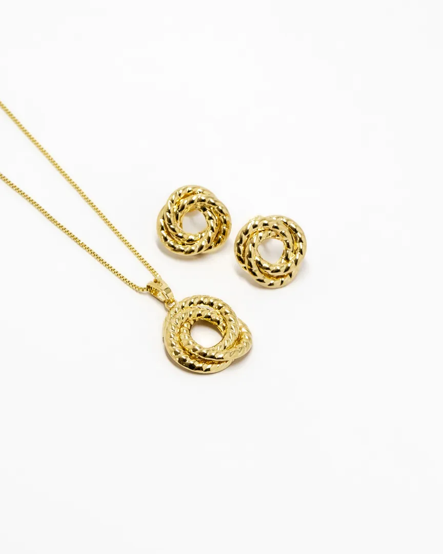 CONJUNTO REDONDO ESPIRAL TRANÇADO GARGANTILHA E BRINCO