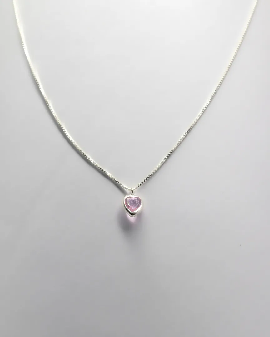 CONJUNTO PEDRA CORAÇÃO ROSA BRINCO E GARGANTILHA