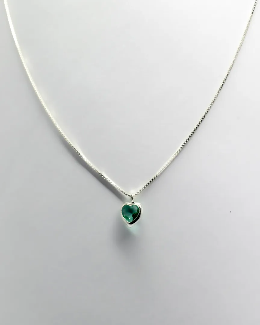 CONJUNTO PEDRA CORAÇÃO VERDE ÁGUA BRINCO E GARGANTILHA