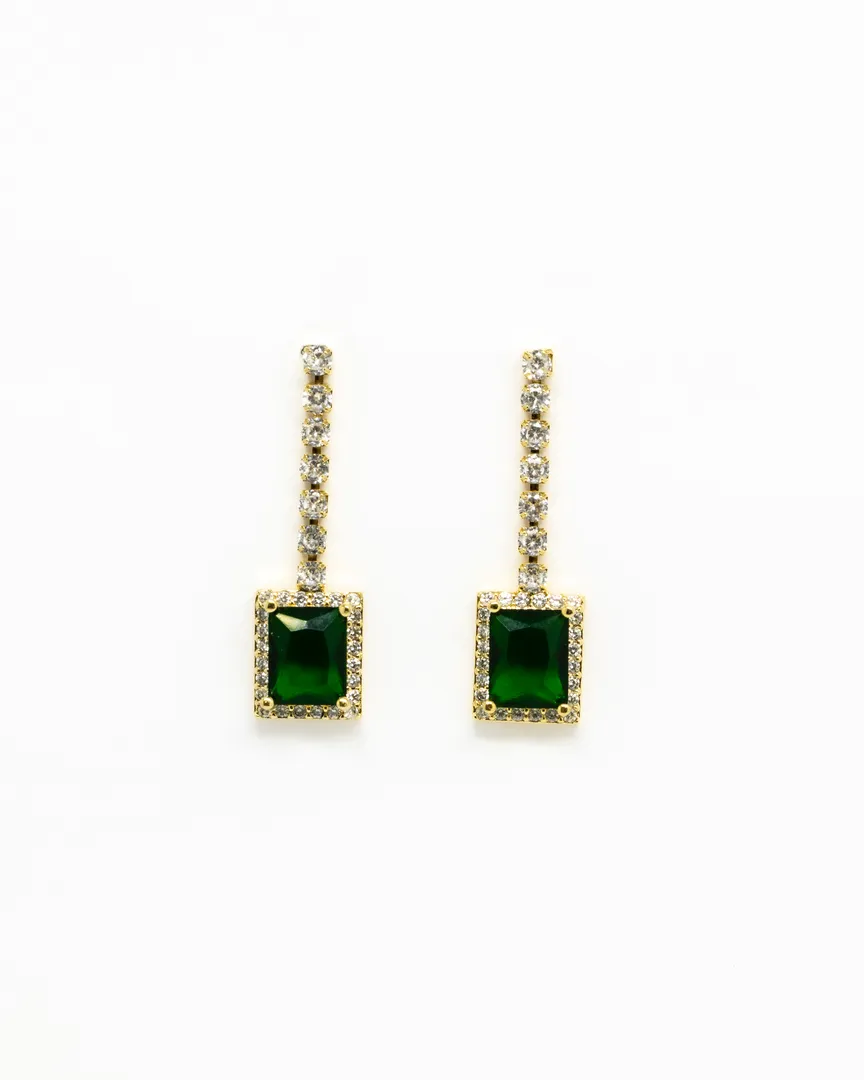 BRINCO PENDURADO COM PEDRAS CRIYSTAL E VERDE