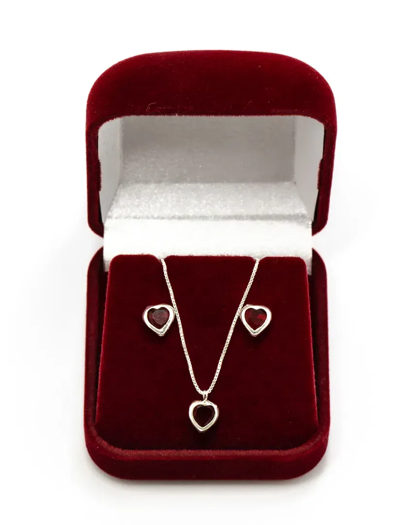 CONJUNTO PEDRA CORAÇÃO VERMELHO BRINCO E GARGANTILHA