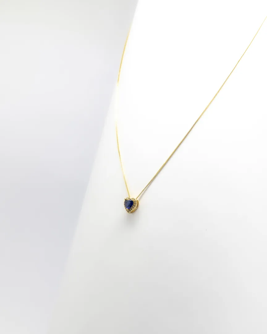 CONJUNTO CRAVEJADO CORAÇAO PEDRA AZUL