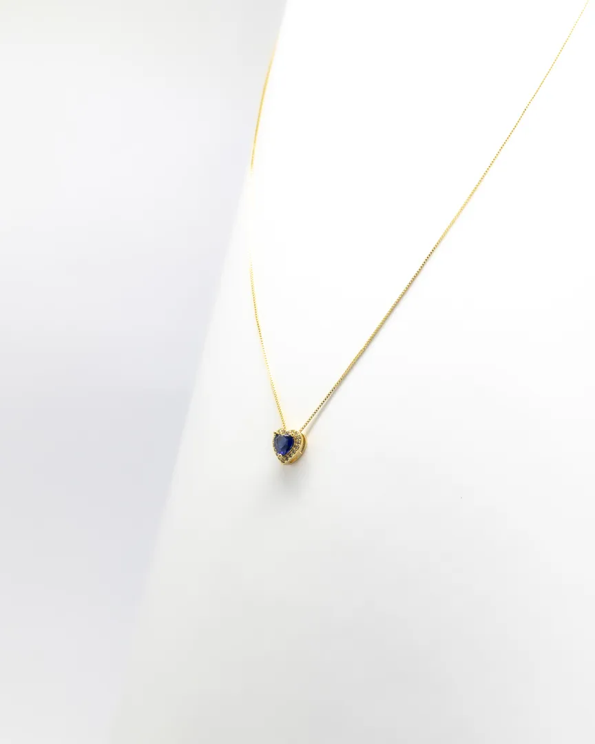 CONJUNTO CRAVEJADO CORAÇAO PEDRA AZUL