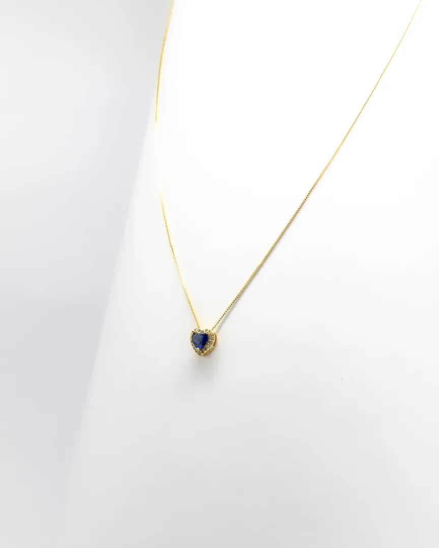 CONJUNTO CRAVEJADO CORAÇAO PEDRA AZUL