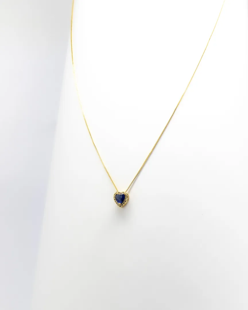 CONJUNTO CRAVEJADO CORAÇAO PEDRA AZUL