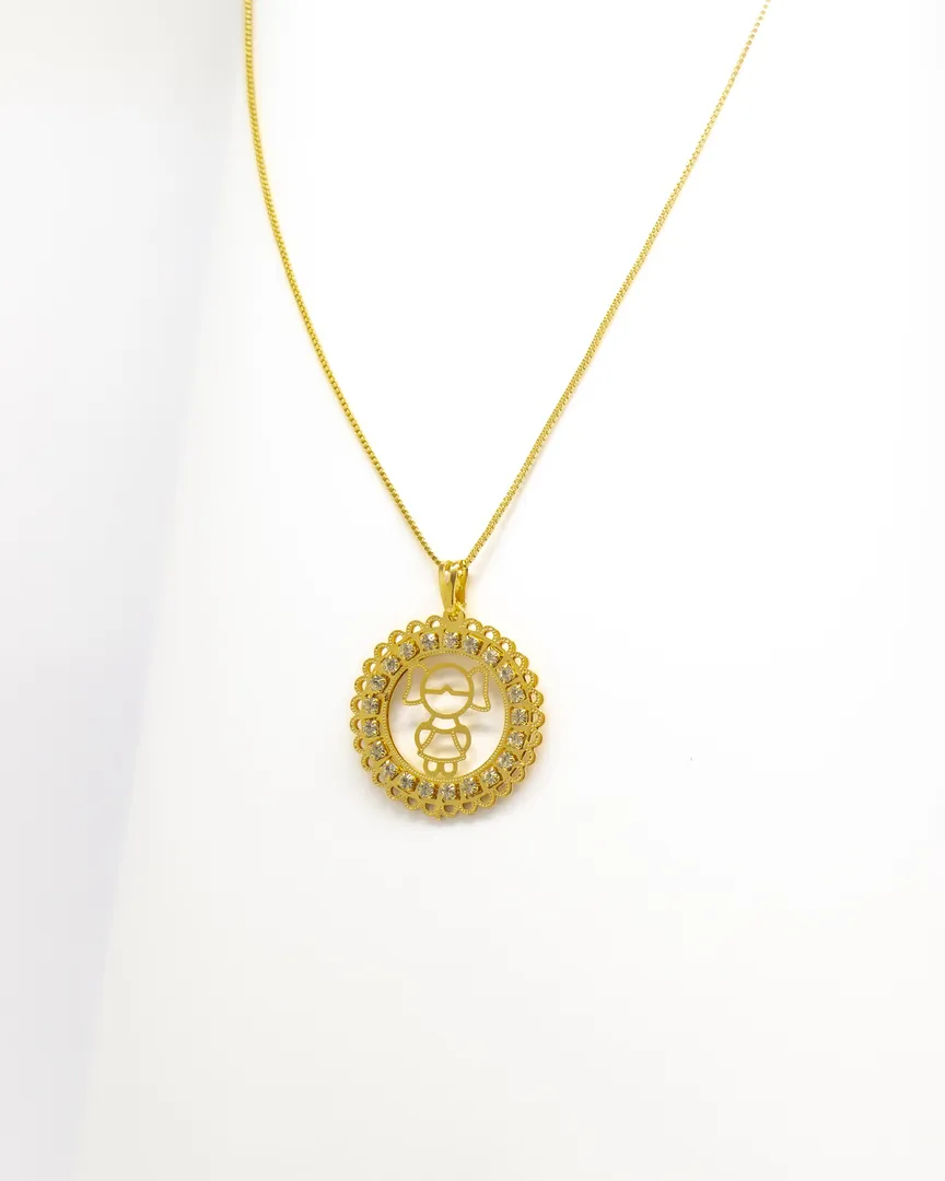 GARGANTILHA MEDALHA MENINA TRABALHADO COM PEDRAS