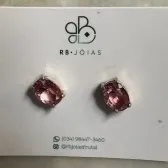 BRINCO PONTO DE LUZ OVAL PEDRA ROSA