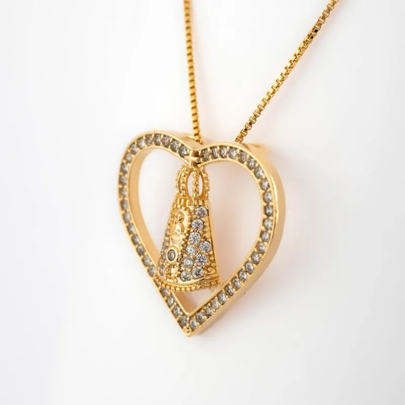 GARGANTILHA NOSSA SENHORA APARECIDA CORAÇÃO CRAVEJADO CRYSTAL