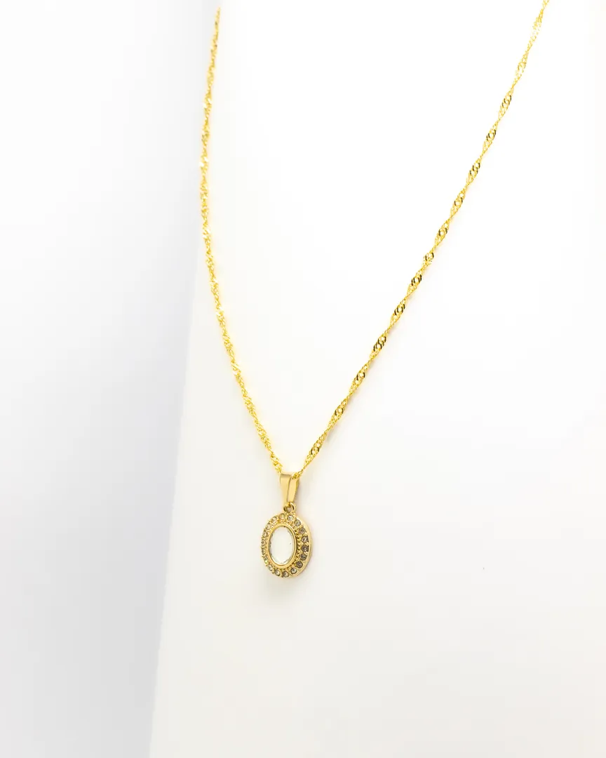 CONJUNTO PEDRA OVAL CRAVEJADO ELO SINGAPURA GARGANTILHA E BRINCO