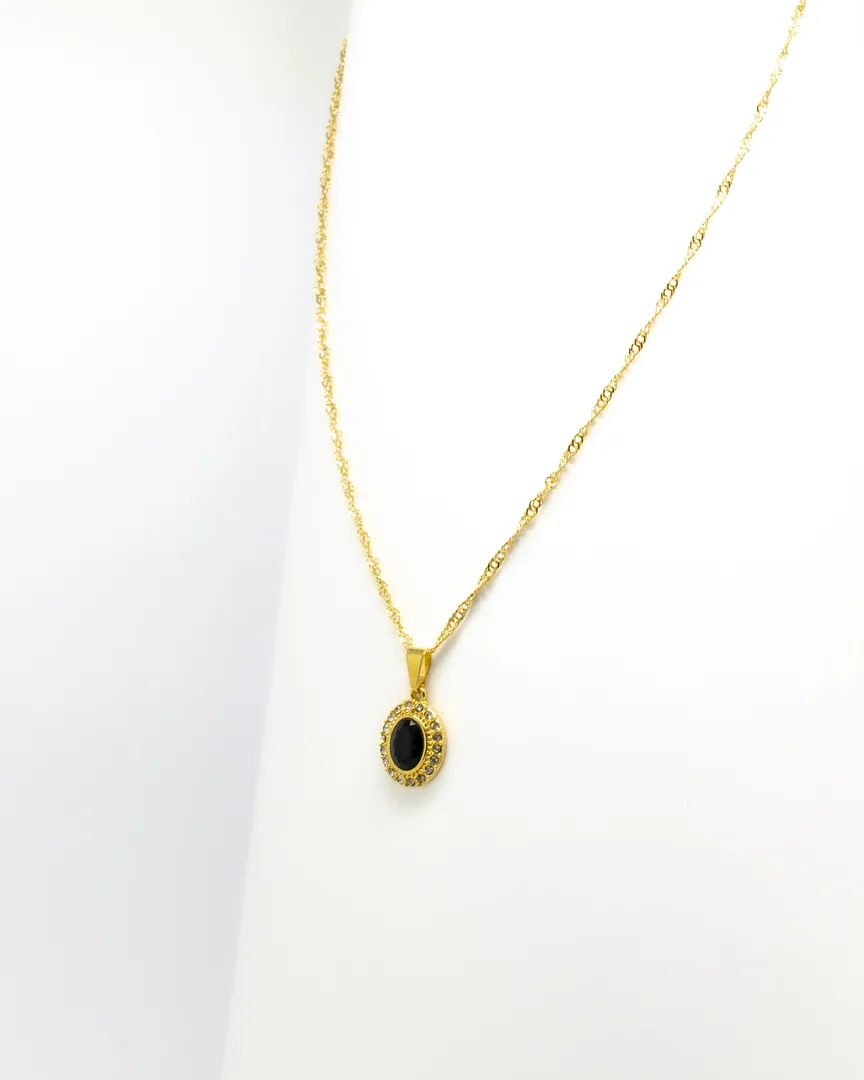 CONJUNTO PEDRA OVAL CRAVEJADO ELO SINGAPURA GARGANTILHA E BRINCO