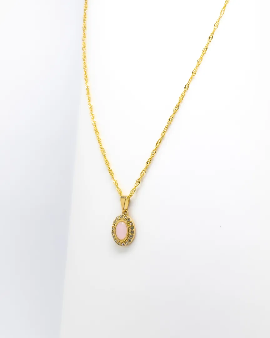 CONJUNTO PEDRA OVAL CRAVEJADO ELO SINGAPURA GARGANTILHA E BRINCO