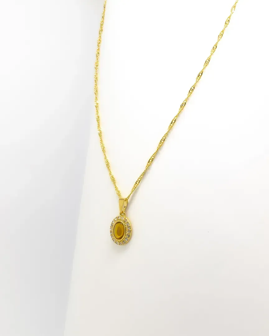 CONJUNTO PEDRA OVAL CRAVEJADO ELO SINGAPURA GARGANTILHA E BRINCO