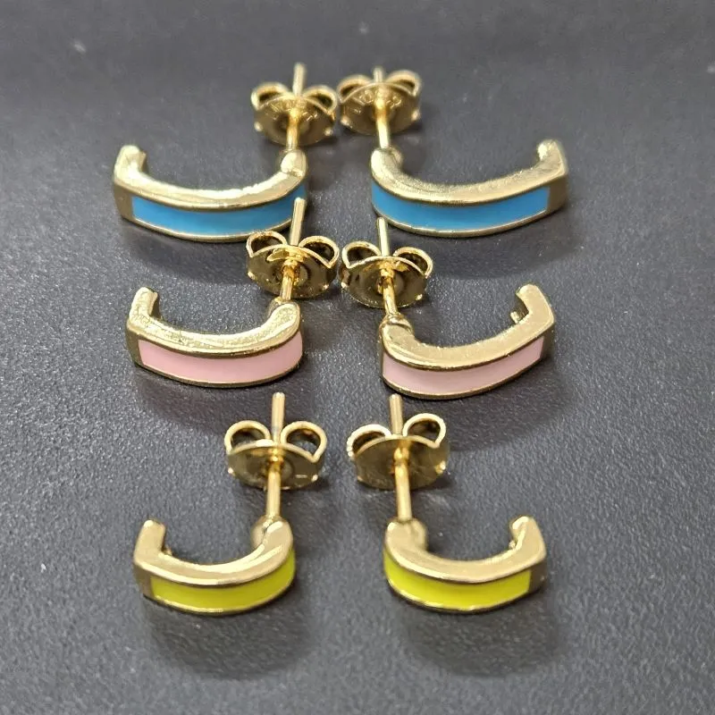 BRINCO TRIO EAR HOOK ESMALTADO AZUL ROSA E VERDE LIMÃO