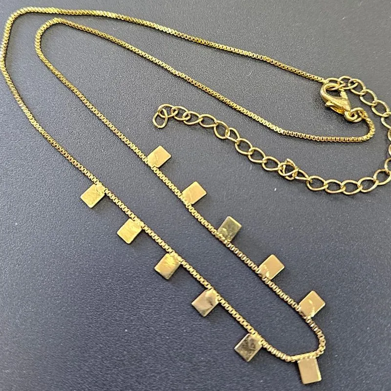 CHOCKER ELO VENEZIANA COM CHAPA QUADRADA PENDURADA 36 CM COM 9 CM DE EXTENSOR