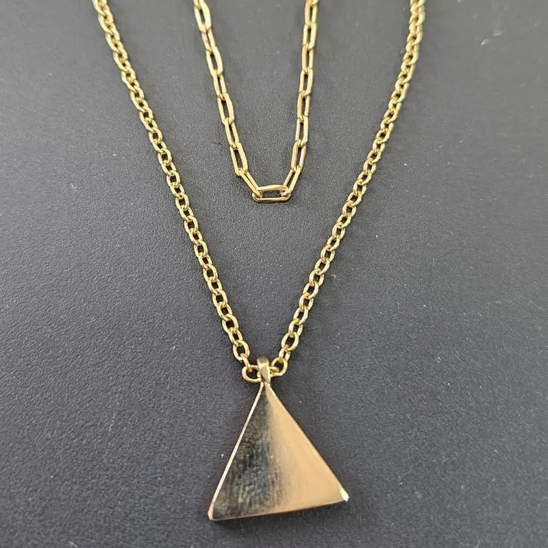 GARGANTILHA DUPLA DOIS ELO TRIANGULO LISO