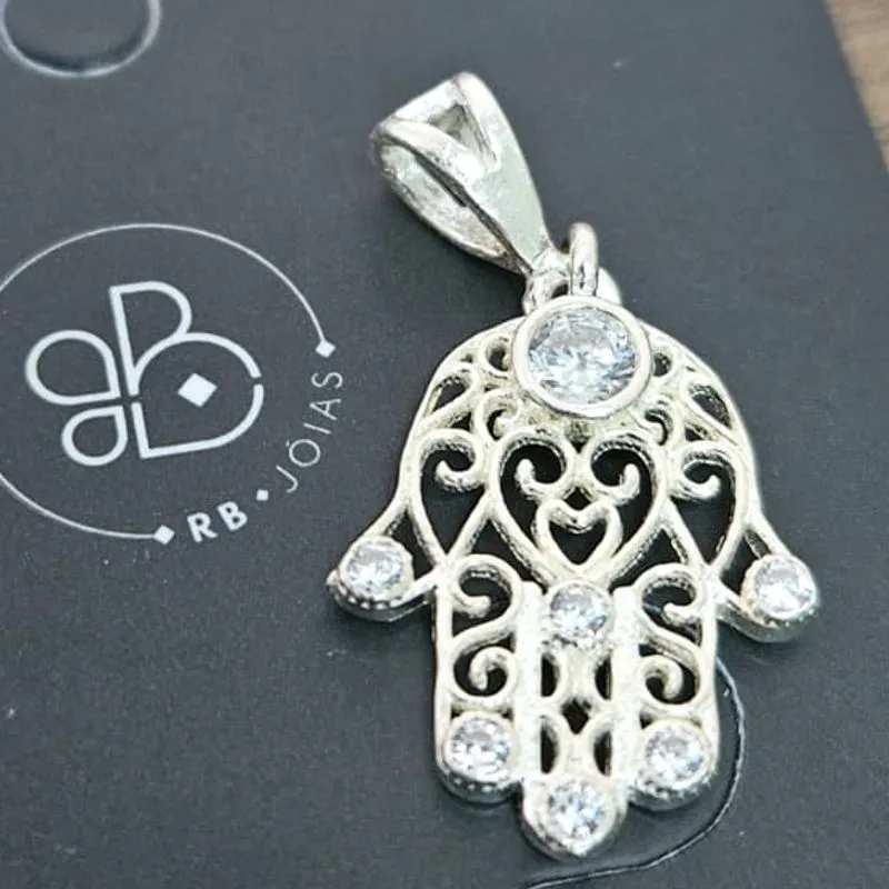 PINGENTE MÃO DE FATIMA COM PEDRAS