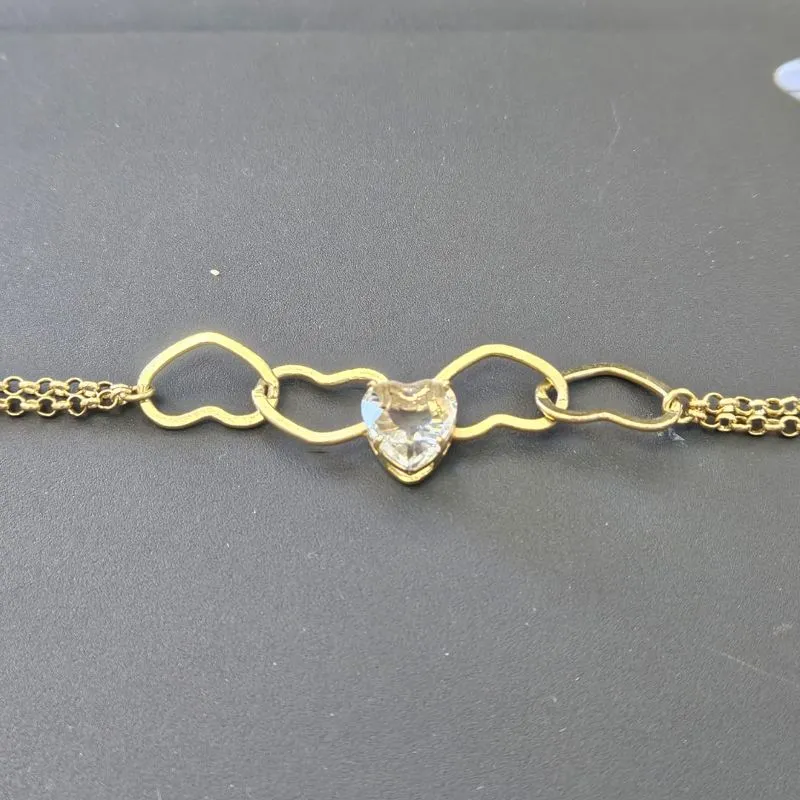 PULSEIRA CORACAO PEDRA CRYSTAL E VAZADO