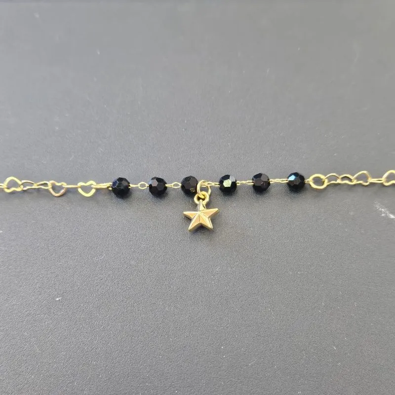 PULSEIRA ELO LOVE PEDRAS PRETAS COM ESTRELA PENDURADA