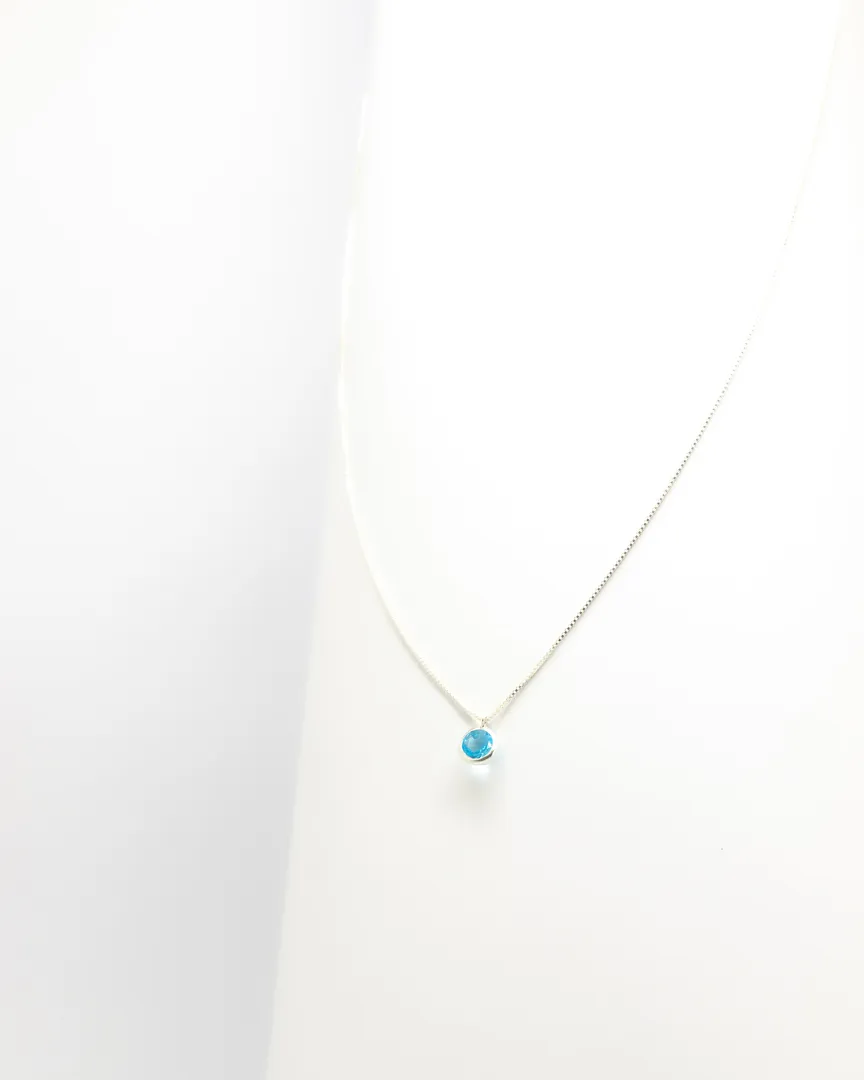 CONJUNTO PONTO DE LUZ PEDRA AZUL CLARO REDONDA BRINCO E GARGANTILHA