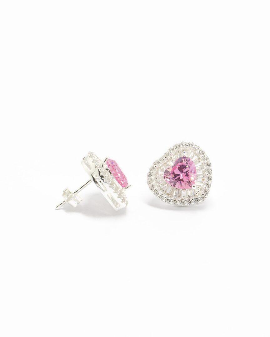 BRINCO CORAÇÃO CRAVEJADO COM PEDRA CORAÇÃO ROSA