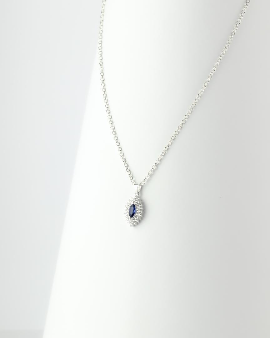 CONJUNTO OVAL CRAVEJADO PEDRA AZUL BRINCO E GARGANTILHA