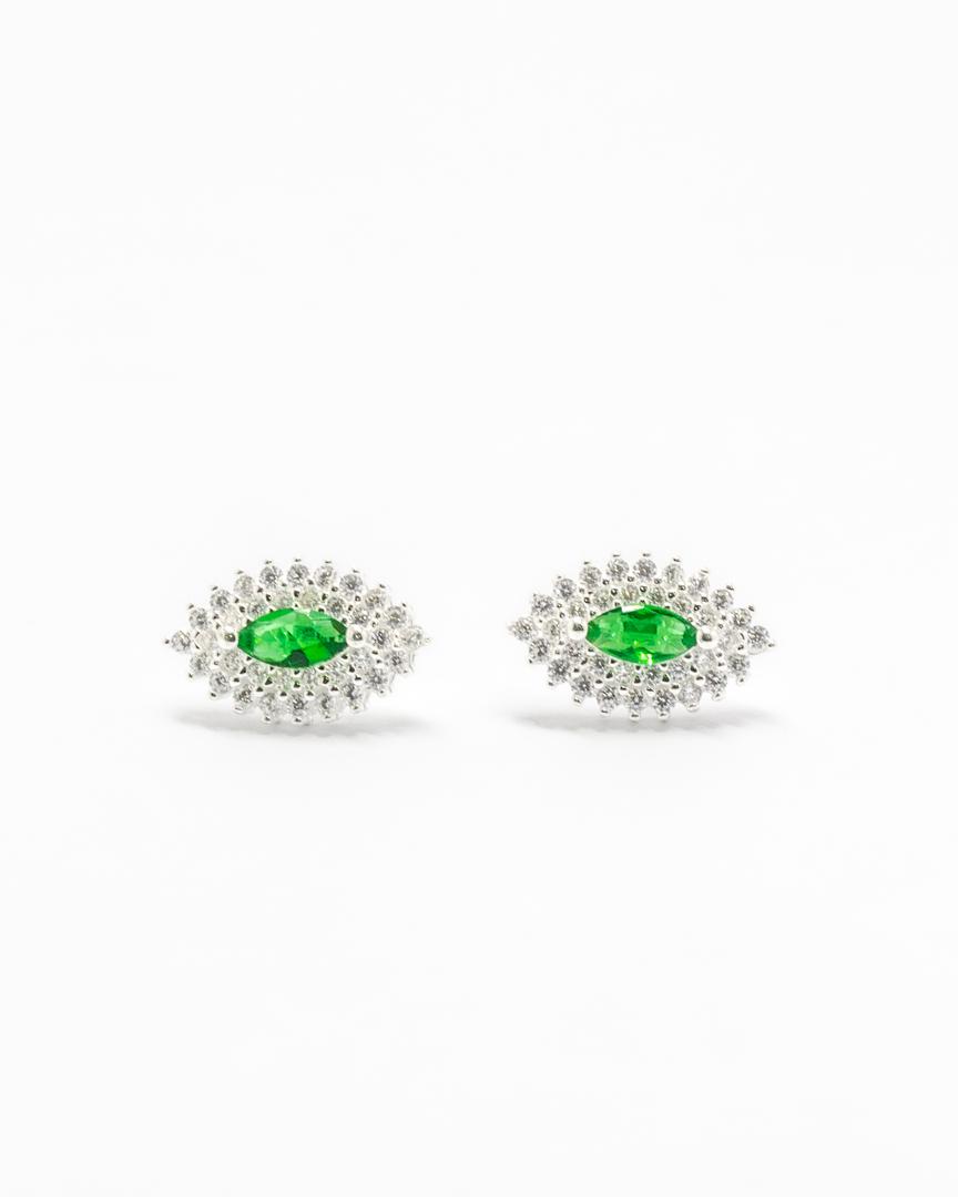 CONJUNTO OVAL CRAVEJADO PEDRA VERDE BRINCO E GARGANTILHA