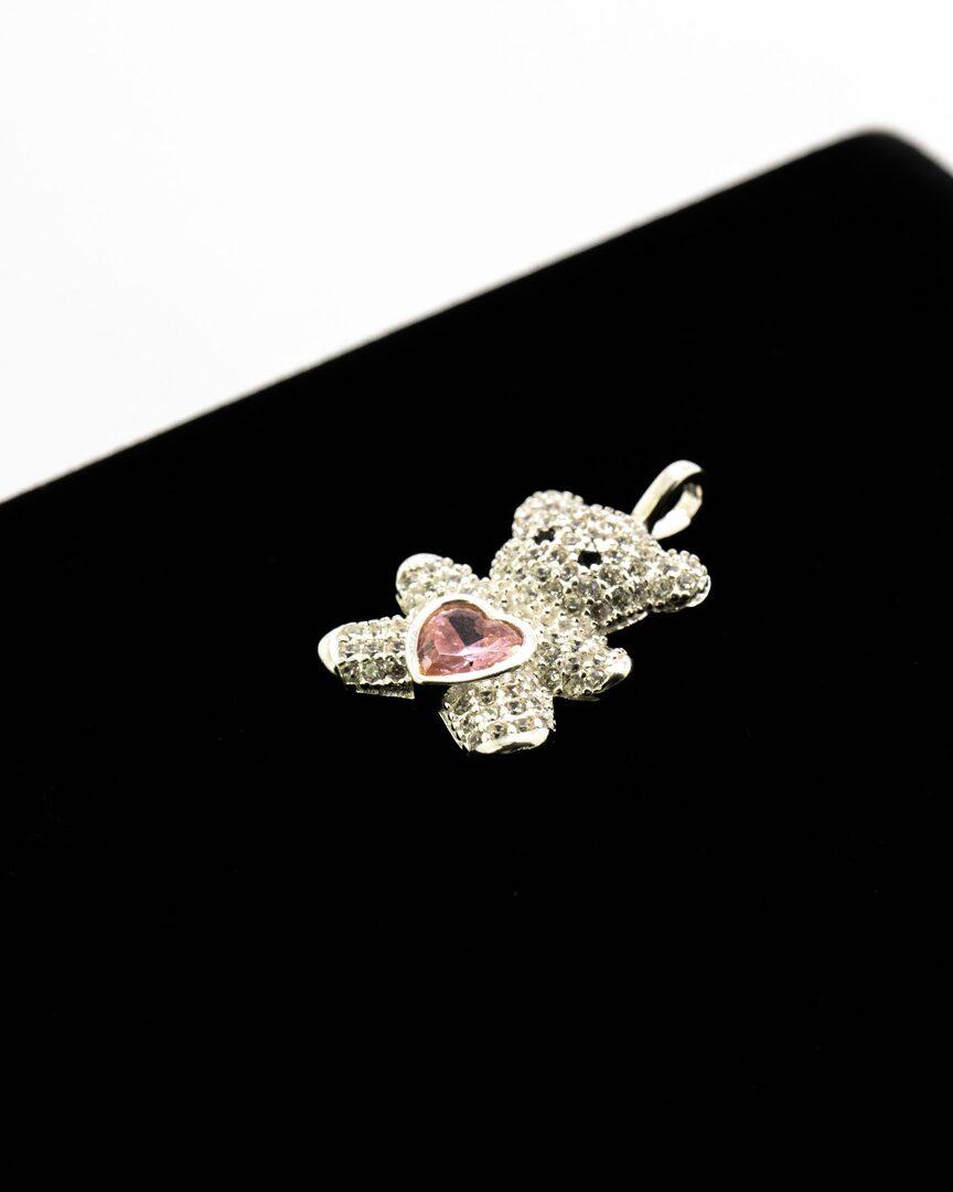 PINGENTE URSINHO CRAVEJADO PEDRA CORAÇÃO ROSA