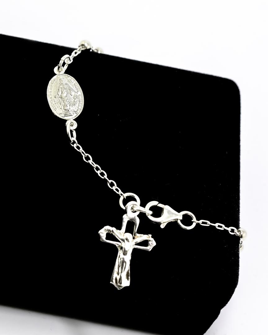 PULSEIRA BOLINHA MEDALHA MILAGROSA COM CRUZ