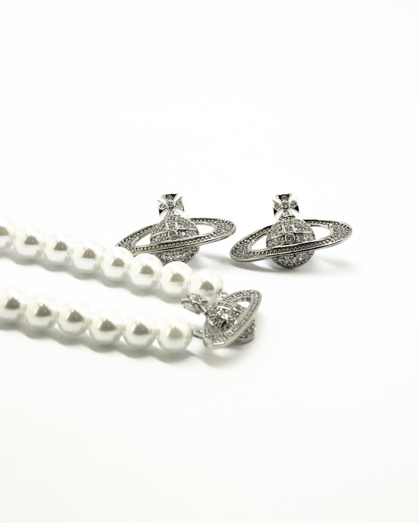 CONJUNTO CORRENTE PEROLA BRINCO SATURNO