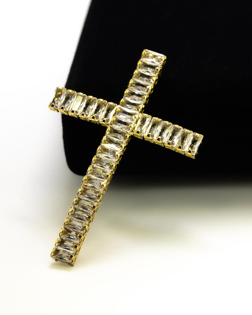 PINGENTE CRUCIFIXO PEDRARIA CORES VARIADAS GRANDE 6,5CM
