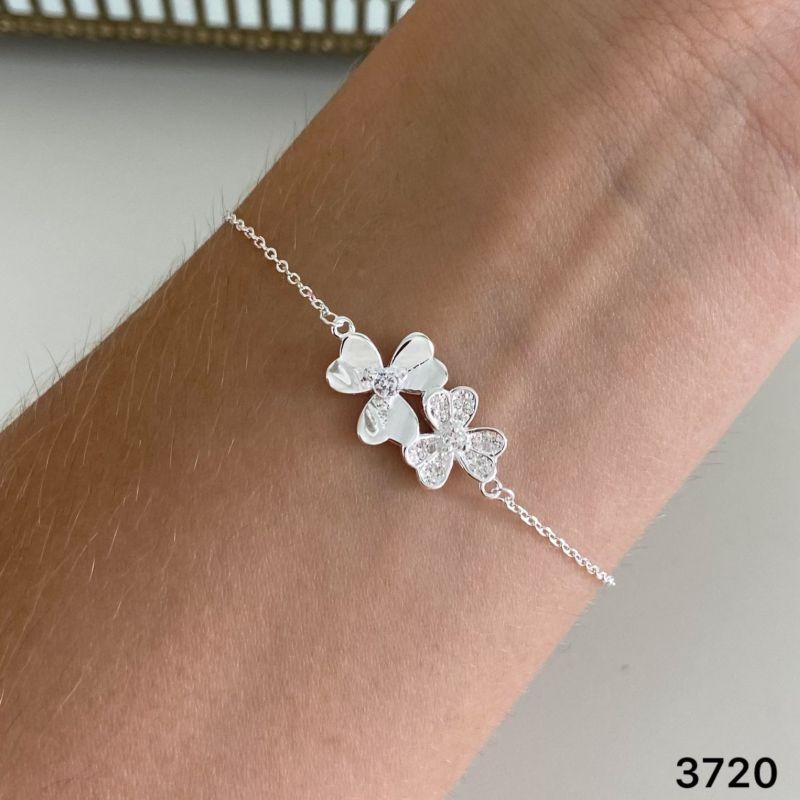 PULSEIRA 2 FLORES LISA E CRAVEJADA COM PONTO DE LUZ E EXTENSOR